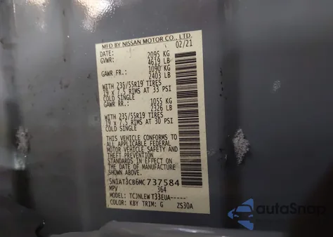 2021 Nissan Rogue Sl Intelligent Awd from USA, damaged, VIN 5N1AT3CB6MC737584